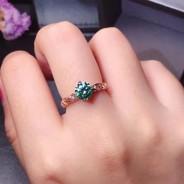 Green Moissanite Ring 2ct D Color, Sterling Silver and Solid Gold Metal Multi-Layer Plating, Anniversary gift, Promise ring
