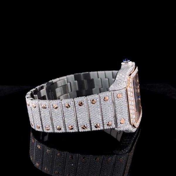 Cartier Santos Skeleton VVS Diamond Full Iced Out Men Watch, Stainless Steel White & Yellow Gold Plated Men Watch For Birthday Gift