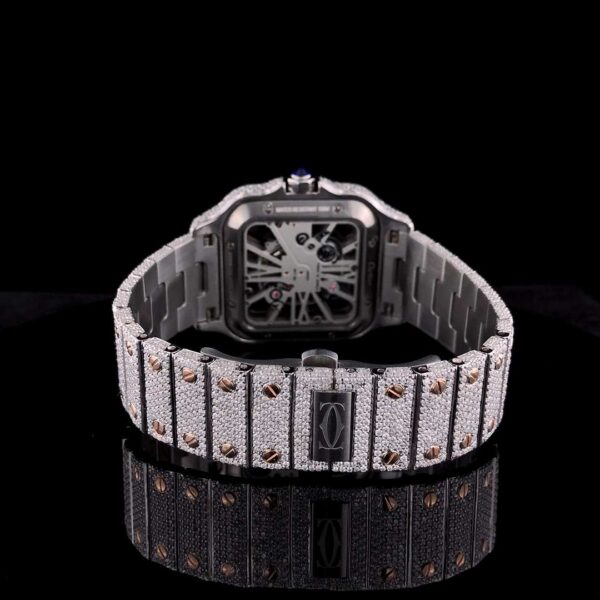 Cartier Santos Skeleton VVS Diamond Full Iced Out Men Watch, Stainless Steel White & Yellow Gold Plated Men Watch For Birthday Gift