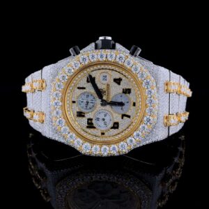 Audemars Piguet Full Iced Out Moissanite Diamond Men Watch, Stainless Steel All Chronology Working 2 Tone Gold Plated 42 mm Men Watch