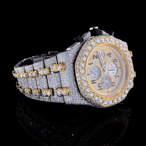 Audemars Piguet Full Iced Out Moissanite Diamond Men Watch, Stainless Steel All Chronology Working 2 Tone Gold Plated 42 mm Men Watch