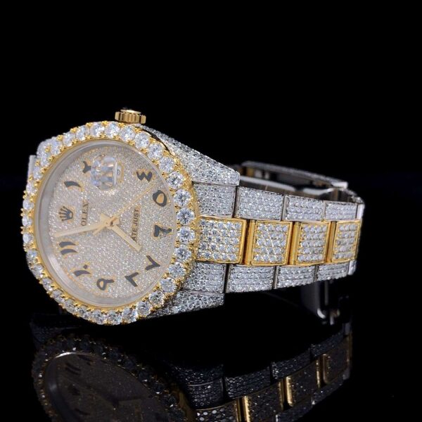 Rolex Datejust Oyester VVS Diamond Men Watch, 41mm Dial White & Yellow Gold Plated Stainless Steel Men Watch For Gift, Fully Iced Out Birthday Gift Watch For Him
