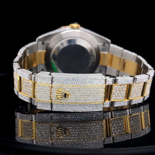 Rolex Datejust Oyester VVS Diamond Men Watch, 41mm Dial White & Yellow Gold Plated Stainless Steel Men Watch For Gift, Fully Iced Out Birthday Gift Watch For Him