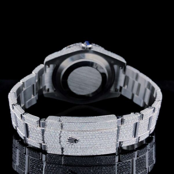 Rolex Sky Dweller Round VVS Diamond Men Watch, 42mm Dial White Gold Plated Stainless Steel Men Watch For Gift, Fully Iced Out Birthday Gift Watch For Him