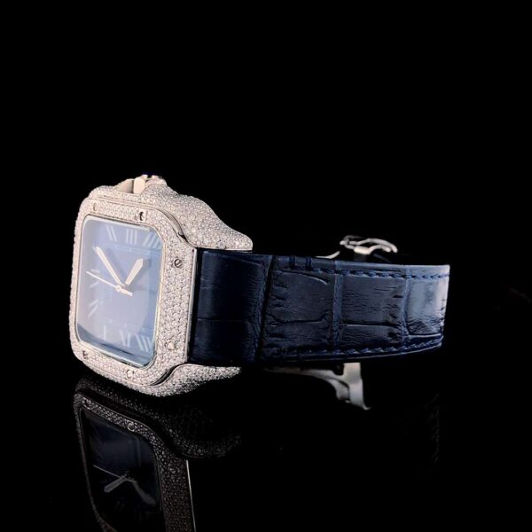 Cartier Santos Moissanite Diamond Full Iced Out Men Watch, Stainless Steel Yellow Gold Plated Men Watch For Birthday Gift